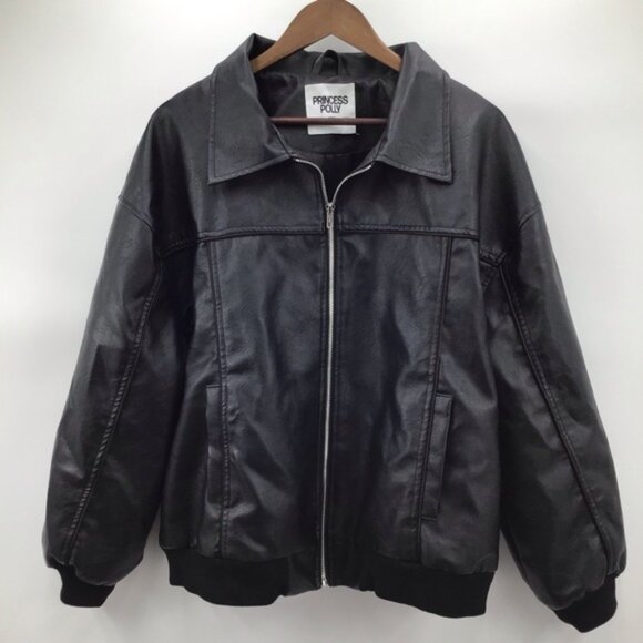 Princess Polly Black Goldsmith Faux LeatherBomber Jacket - Picture 1 of 10